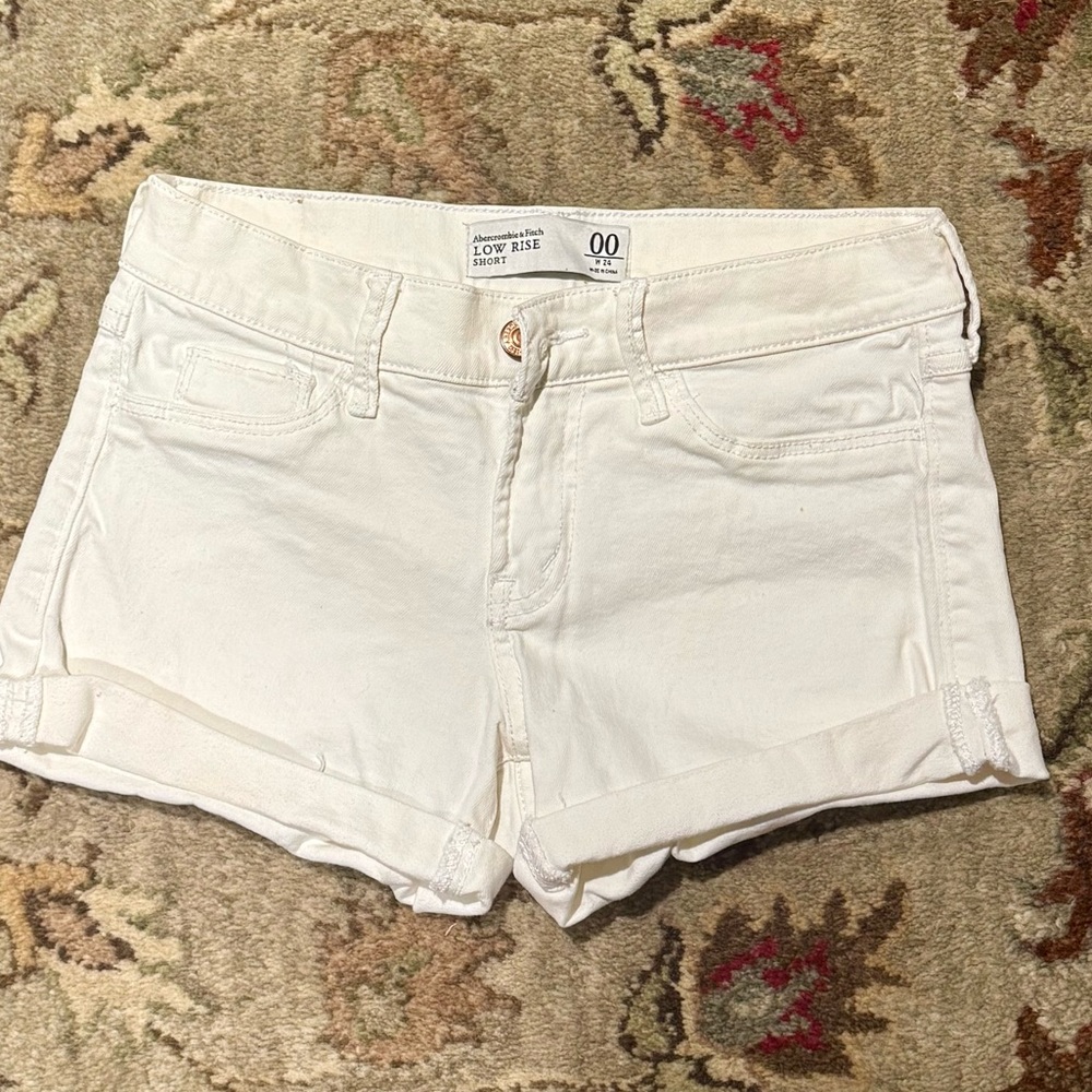 Abercrombie & Fitch White Rolled-Hem Denim Shorts